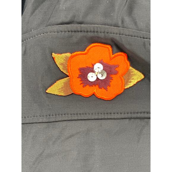 CAZIMI Women's Black V-Neck Embroidered Flower Spaghetti-Strap Swim Top SZ 38C - Picture 6 of 11